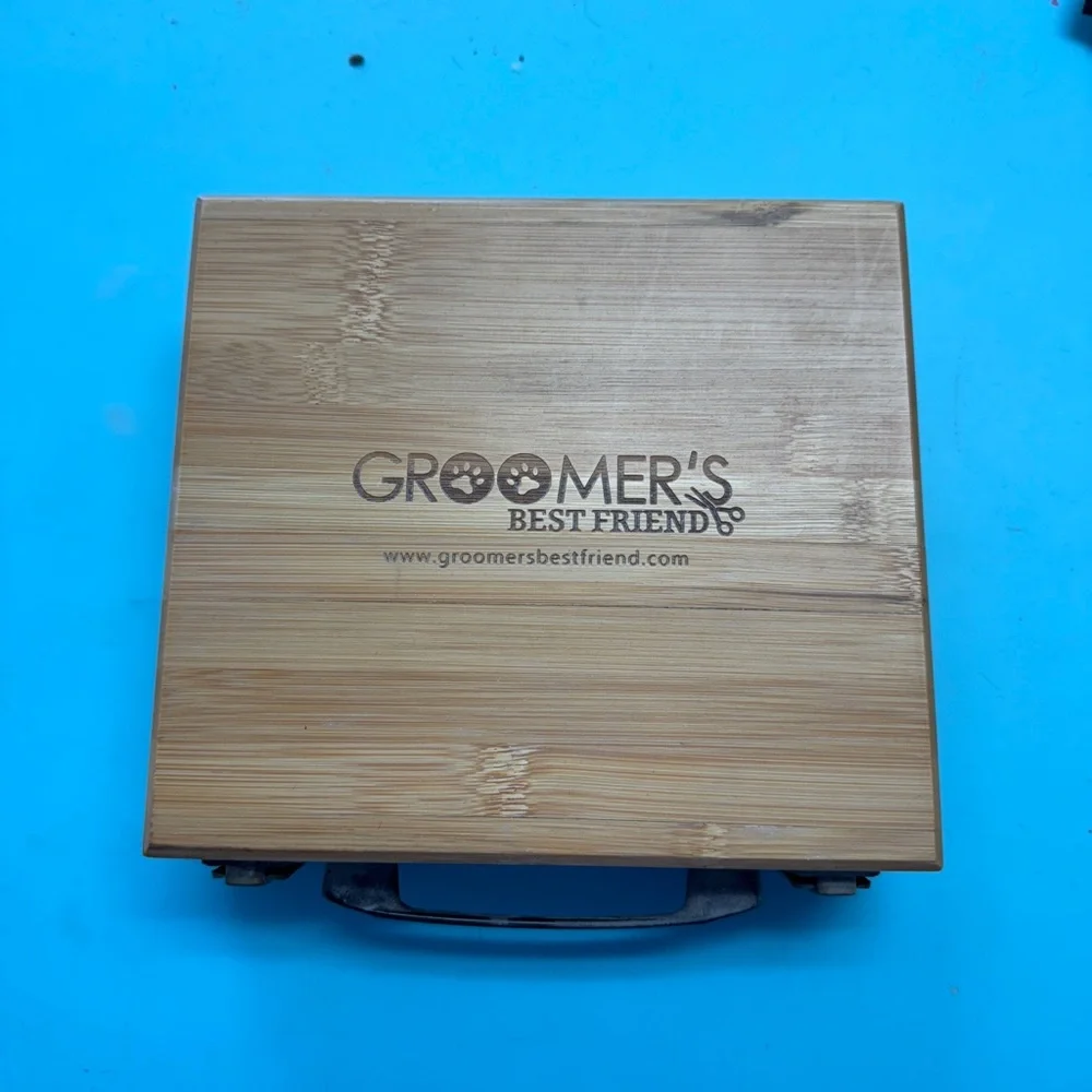 Wooden Storage Box with Black Interior for grooming blades